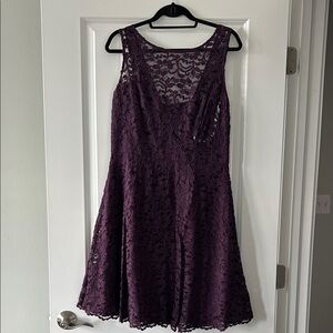 David's Bridal Deep Purple Lace Mini Dress